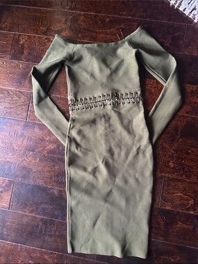 house of cb grey bandage dress Clothing: Midi Dresses: 'The Icon' Taupe Stretch Bandage Midi Dress